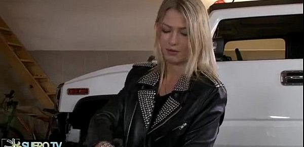  Girl in leather jacket fucked on the bike